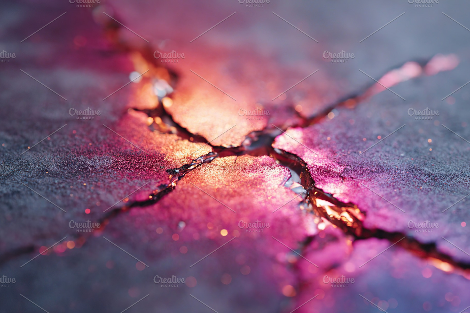 Colorful crack in a surface reveals bright glow in abstract art piece, a Photo by AlyaAnd