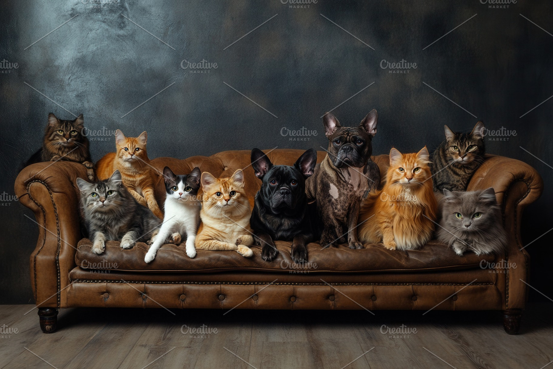 A group of dogs and cats sitting, a Photo by Pavel_design