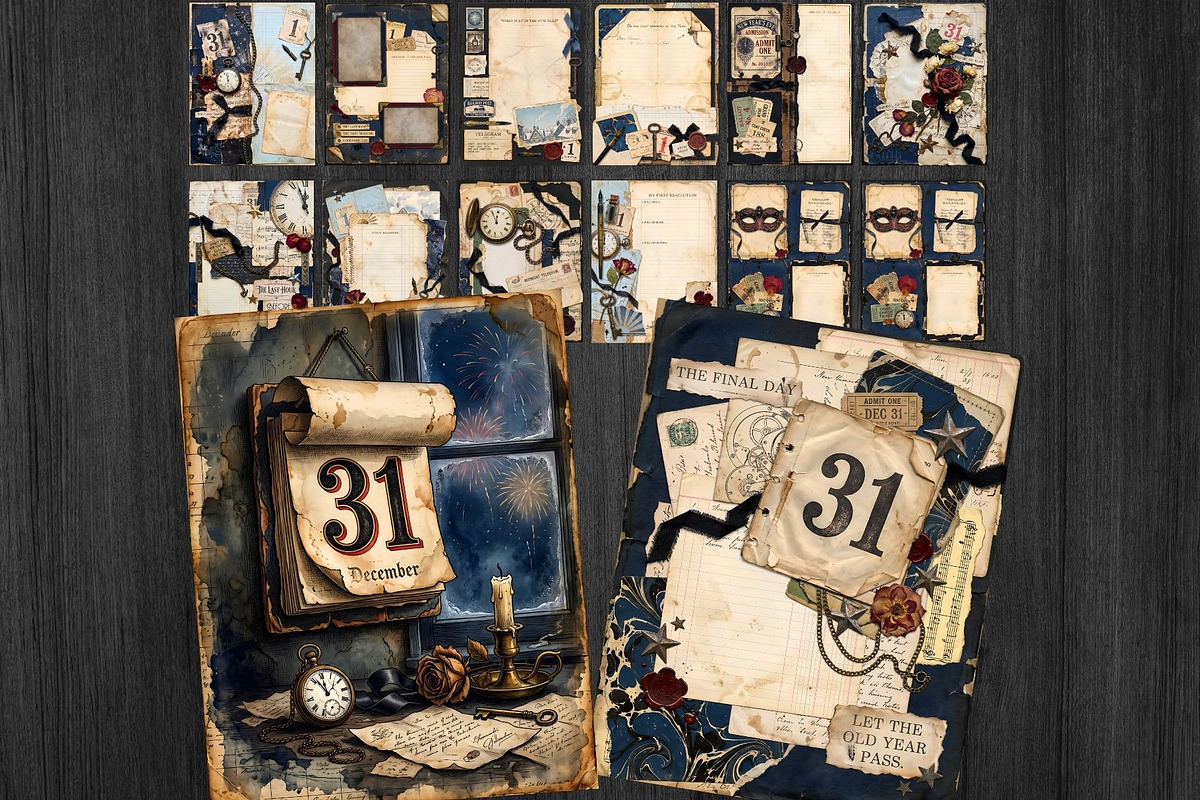 The Last Hour Vintage New Year Kit, a Seasonal Illustration by ThatsDesignArt (Photo 7 of 19)