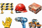 Watercolor Construction Clipart, an Illustration by Craft Nest (Thumbnail 2 of 6)