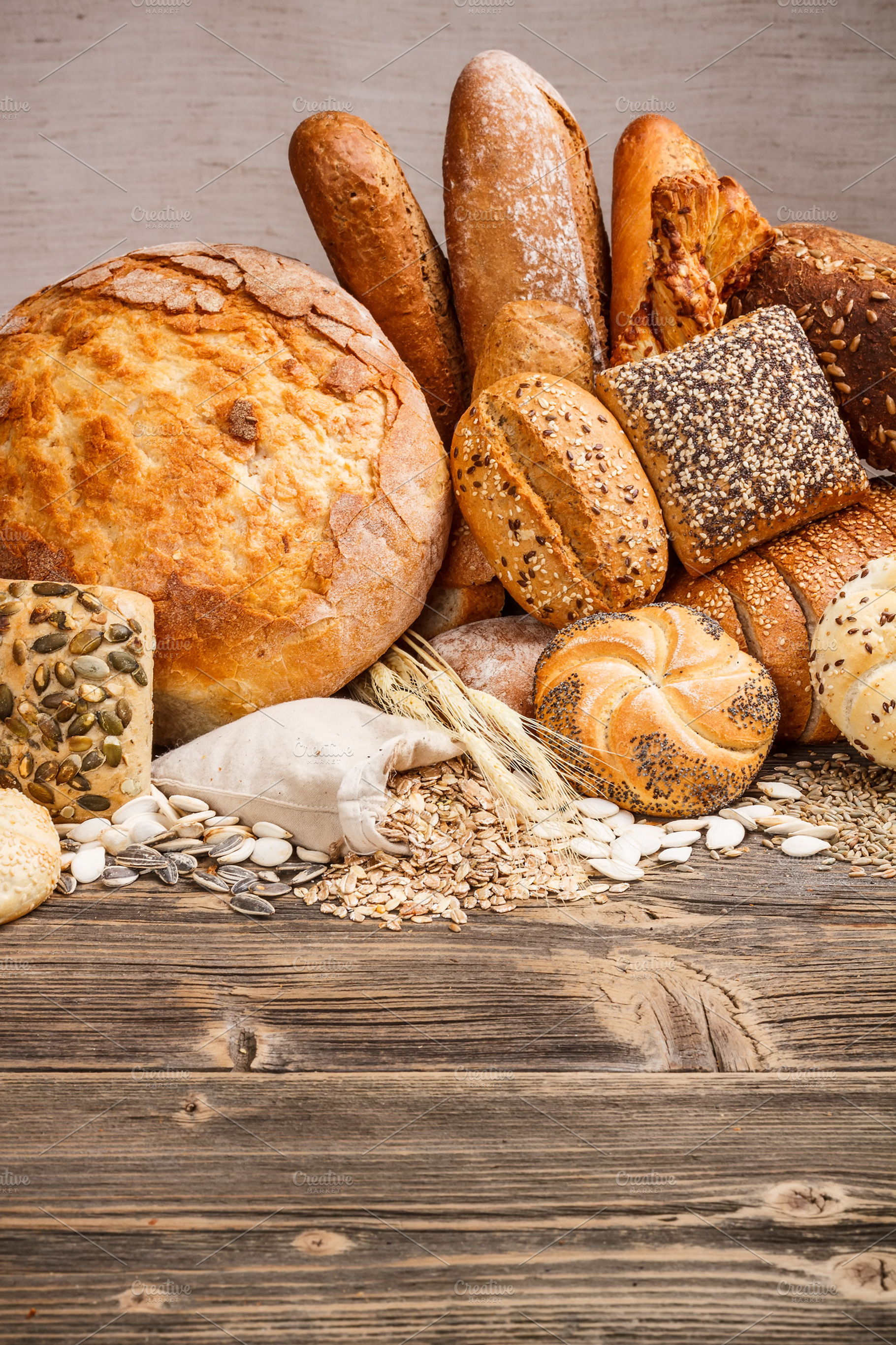 Fresh bread stock photo containing assortment and background