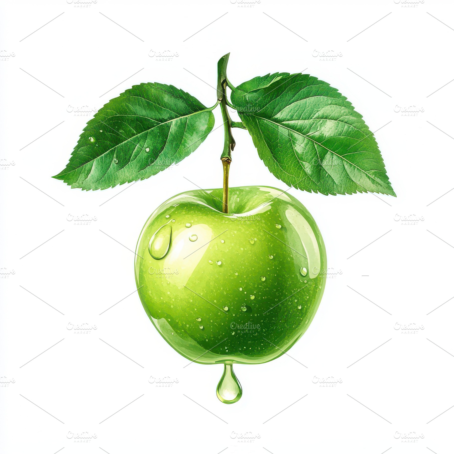 Water drop on Fresh green apple with, a Food & Drink Photo by Pixeness Studio
