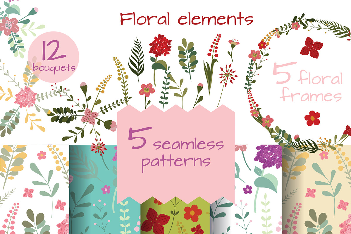 Set of floral elements for decor, a Decorative Illustration by Feday (Photo 1 of 5)