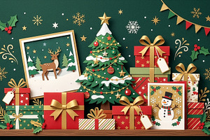 Christmas paper craft scene on a she, a Holiday Photo by Imaginarium