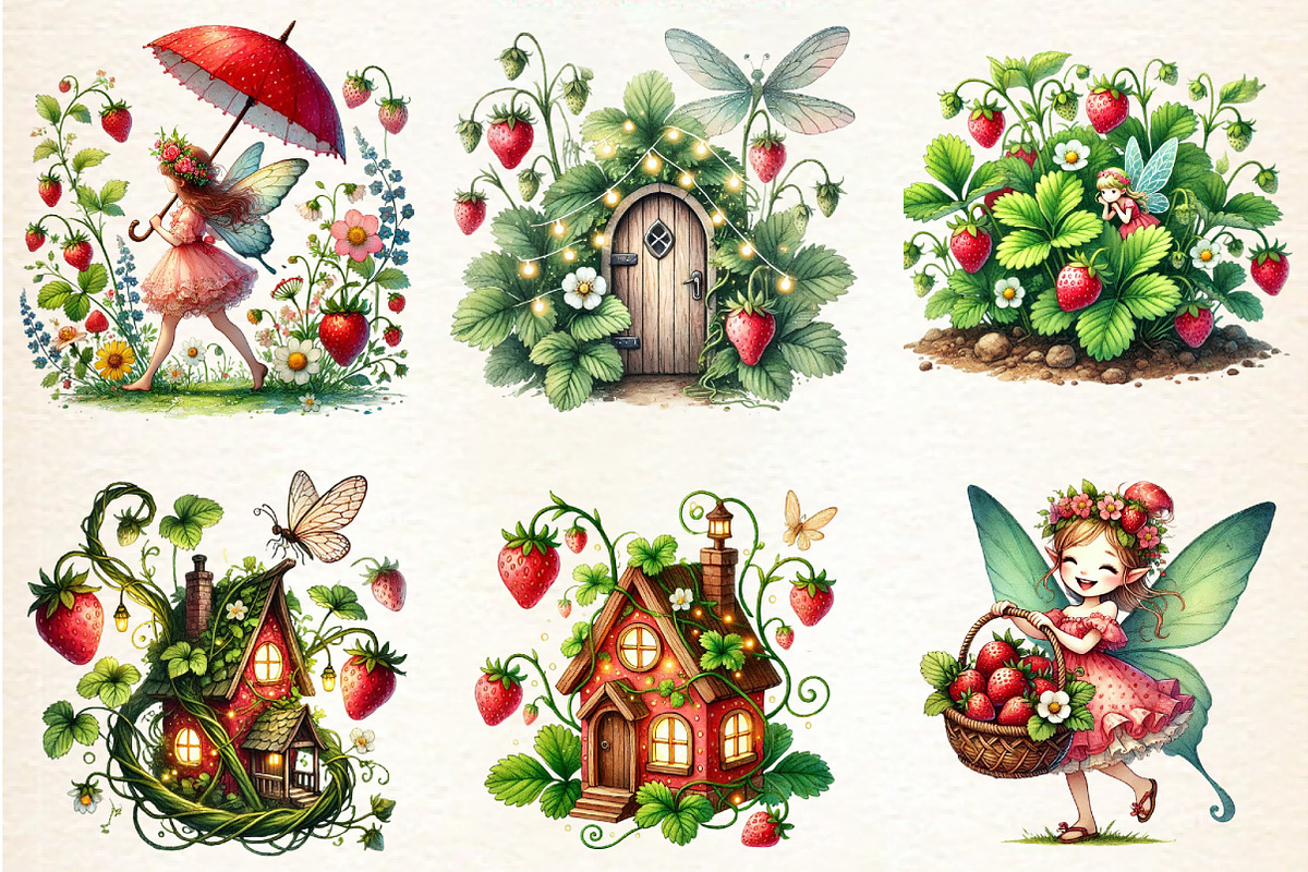 Spring Strawberry Fairy Garden, a Seasonal Illustration by DreamArtGraphic (Photo 3 of 5)