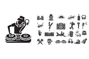 Hiphop Icons Set, Simple Style