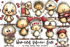 Whimsical Valentine Chick Clipart, an Illustration by OK Design