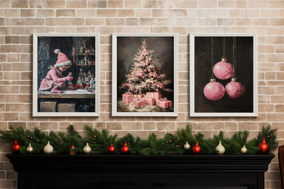 Pink Christmas Bundle Wall Art Set, a Holiday Photo by PrintablesByFranklyn (Photo 7 of 7)