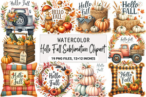 Hello Fall Sublimation Clipart, an Illustration by DreamArtGraphic