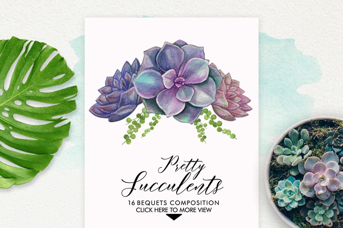Watercolor Pretty Succulents, an Illustration by Graphobia (Photo 3 of 10)