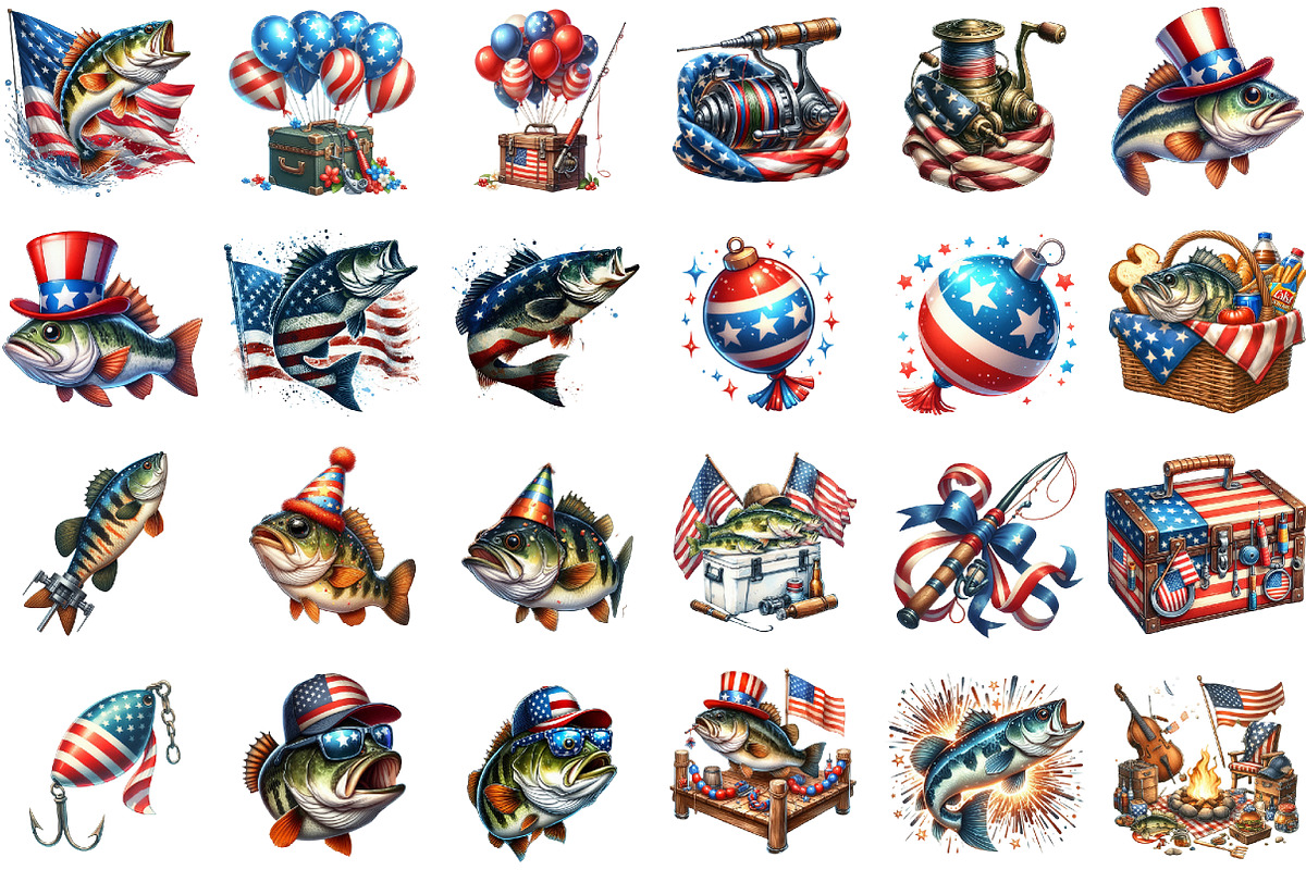 Bass Fish 4th of July Sublimation Bu, an Illustration by Sublimation Artist (Photo 2 of 6)