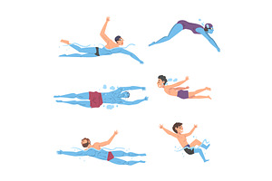 People Characters Swimming in Water, a Person Illustration by TopVectors