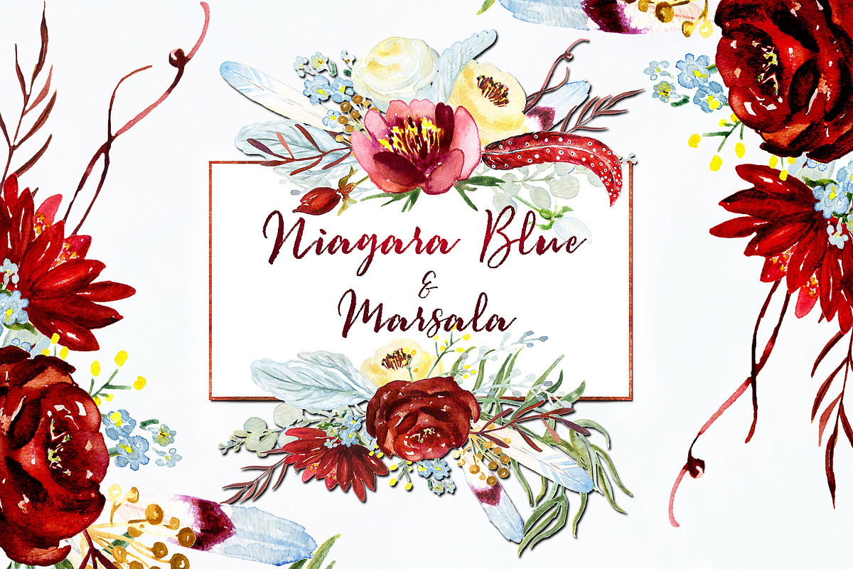 Marsala and Niagara blue watercolor, an Illustration by LABFcreations (Photo 5 of 7)