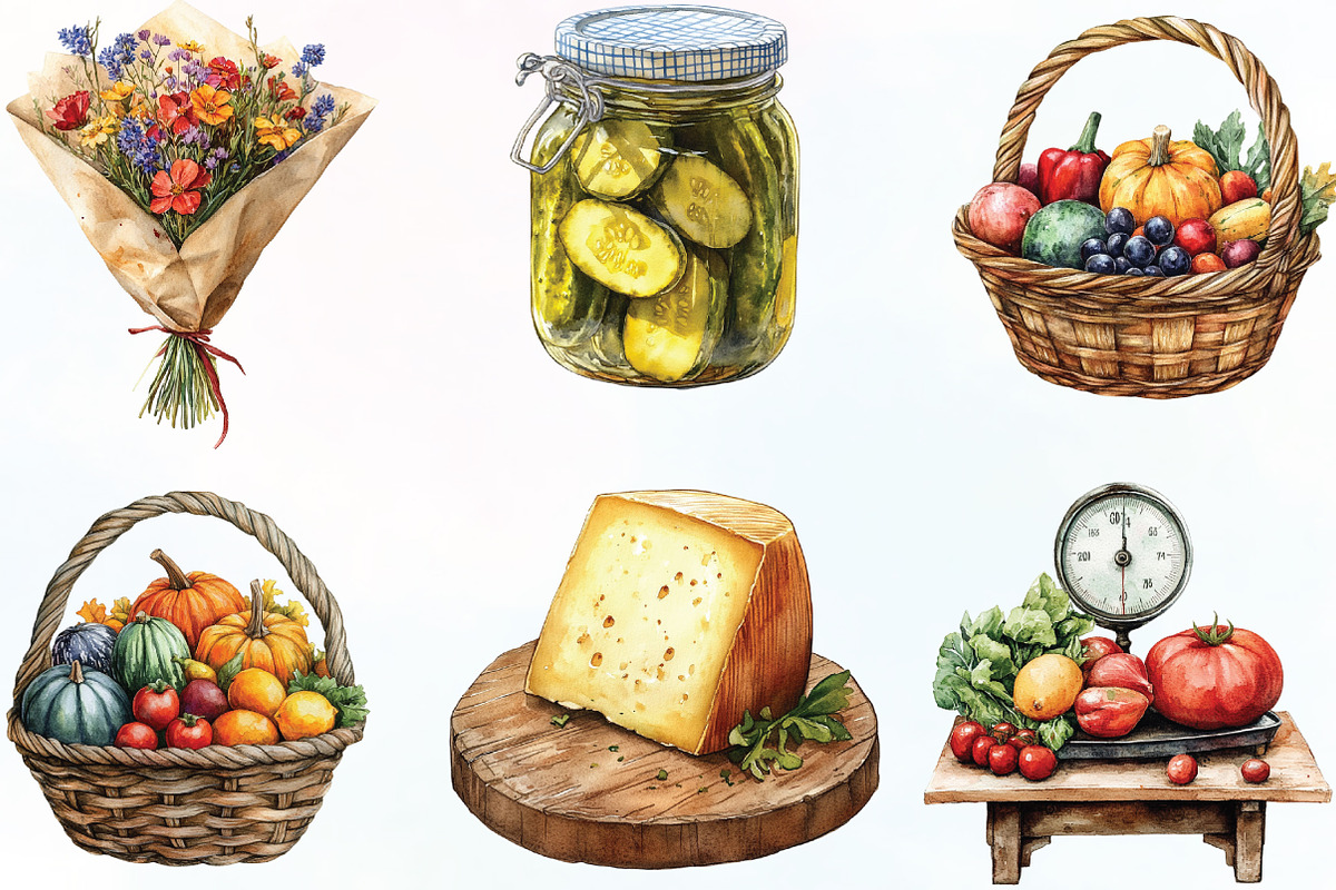 Watercolor Farmers Market Clipart, an Illustration by CraftArtStudio (Photo 2 of 6)