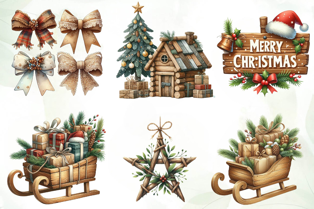 Warm Rustic Christmas Clipart, an Illustration by CreationArt (Photo 2 of 5)