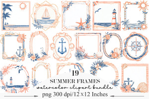 Hand Drawn Coastal Summer Frames PNG, an Illustration by Designking