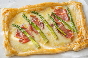 Golden Puff Pastry With Mozzarella Asparagus And Prosciutto Fres, a Food & Drink Photo by Alexander Prokopenko