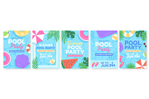 Pool party cards. Summer seasonal, an Object Illustration by LadadikArt
