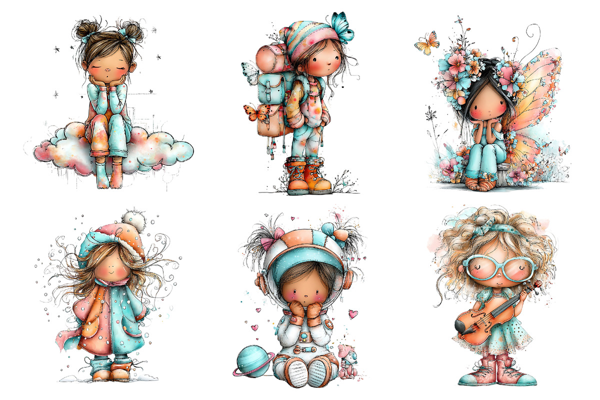 Whimsical Little Girl Clipart PNG, a Seasonal Illustration by Daily.Designs (Photo 4 of 5)