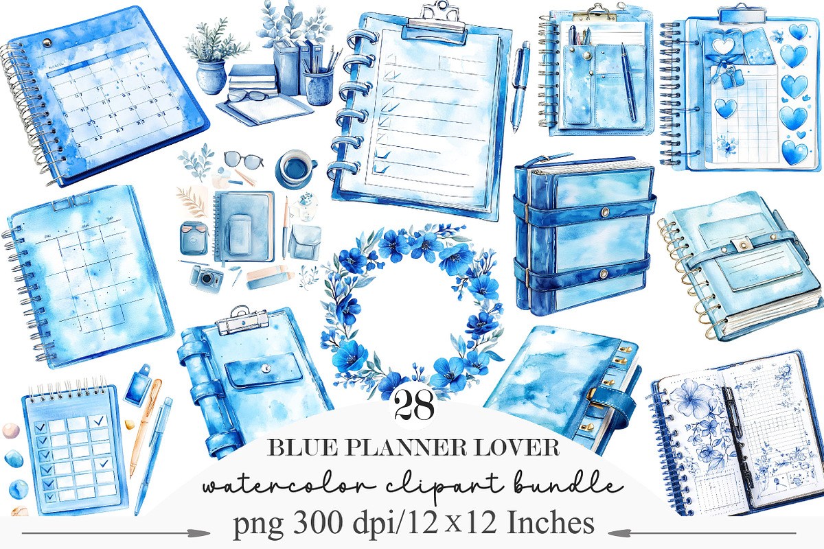 Watercolor Blue Planner Lover, an Illustration by Designking (Photo 1 of 5)