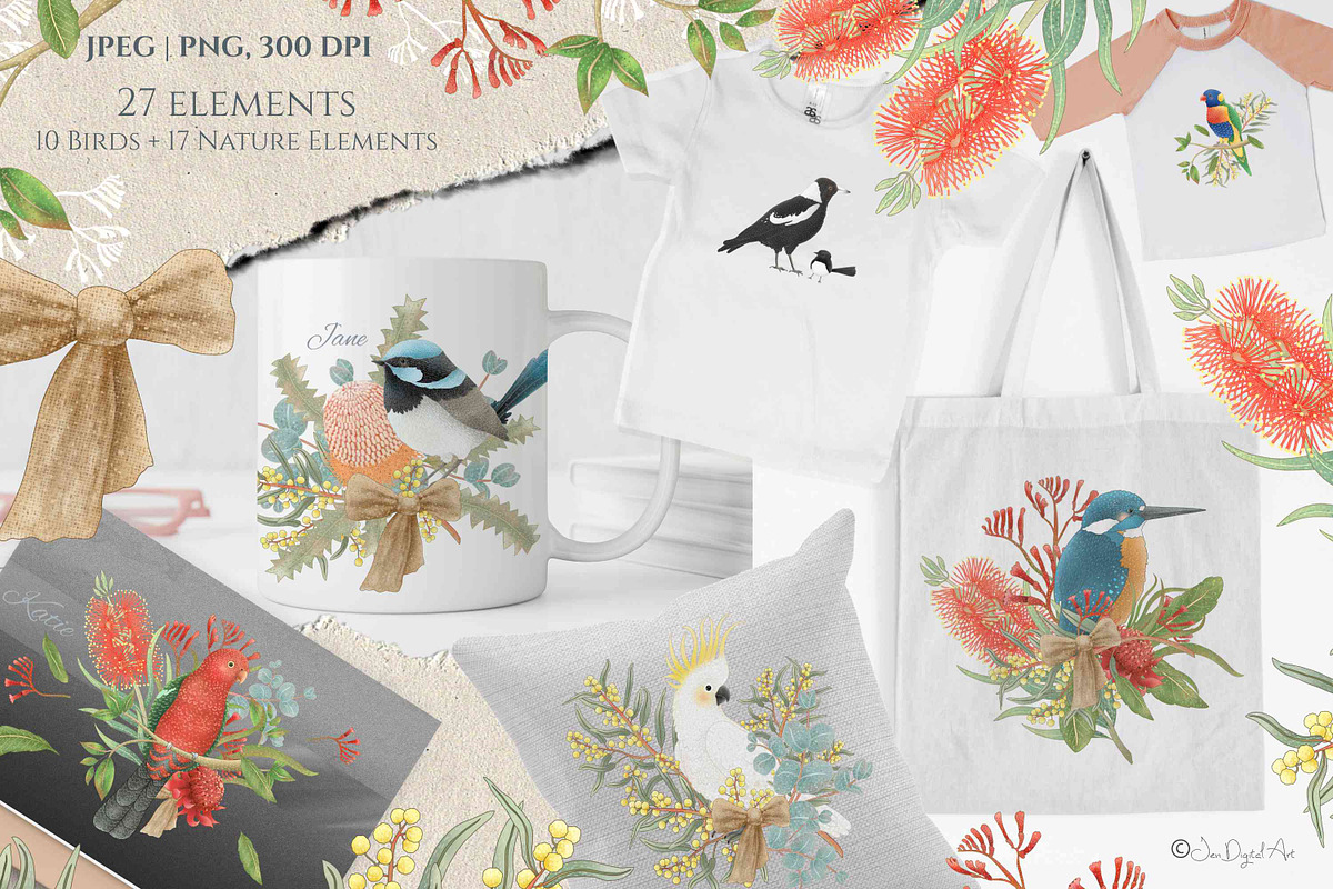 Australian Birds & Flowers, an Animal Illustration by Jen Digital Art (Photo 4 of 7)