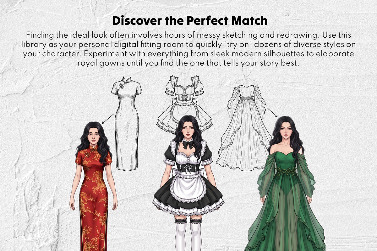 250 Dress Procreate Stamp Brushes, a Brush Add-On by Selentaori Studio (Photo 10 of 12)