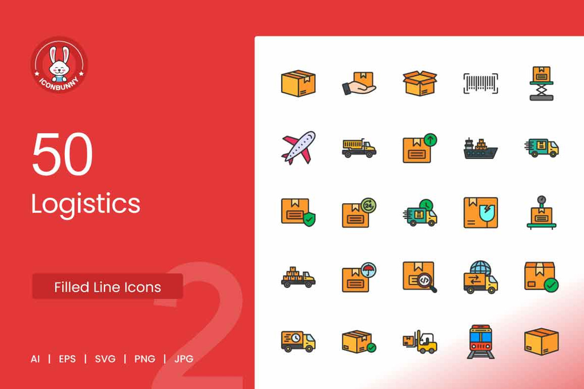 50 Logistics Filled Line Icons, an Icon by IconBunny (Photo 1 of 2)