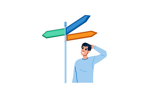 Young man making decision at, a Person Illustration by pikepicture