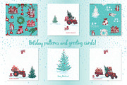 Set of Hand drawn Christmas tractors, a Decorative Illustration by Zimages (Thumbnail 6 of 7)