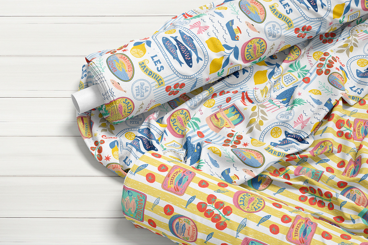 Mediterranean food Sardine patterns, a Pattern Graphic by Tani Kuzminka (Photo 11 of 25)