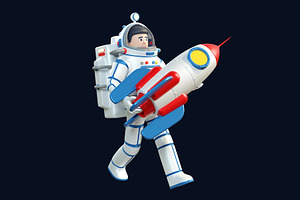 Cartoon Astronaut With Rocket