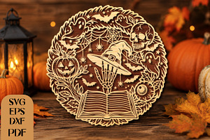 Halloween Witch Spell Book Laser Cut, an Object Graphic by DreamCafeArt