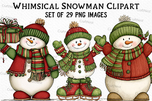 Whimsical Snowman Clipart Bundle, an Illustration by Craft Nest
