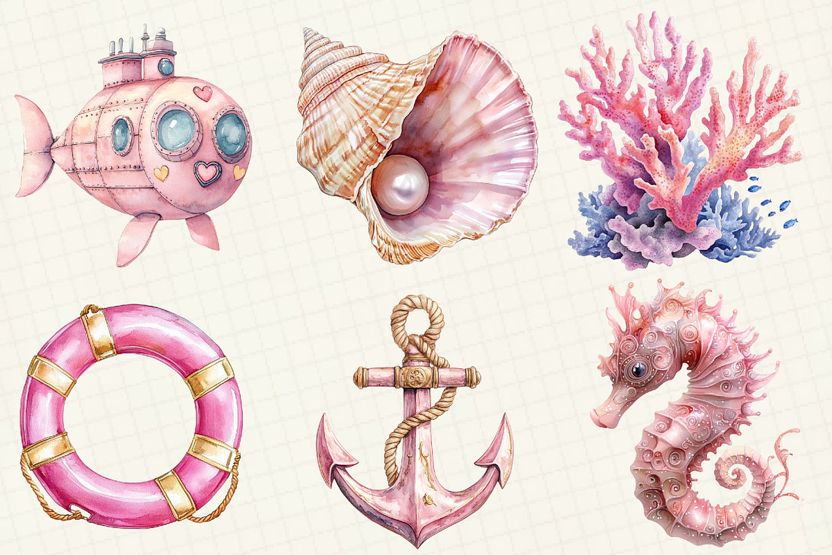 Pink Sea Adventure Clipart, an Illustration by OK Design (Photo 3 of 5)