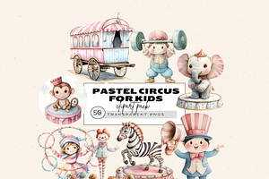 PASTEL CIRCUS FOR KIDS CLIPART, an Animal Illustration by Daring Digies