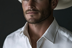 Cowboy in white shirt and wide-brimmed hat presents confident demeanor, a Person Photo by AlyaAnd