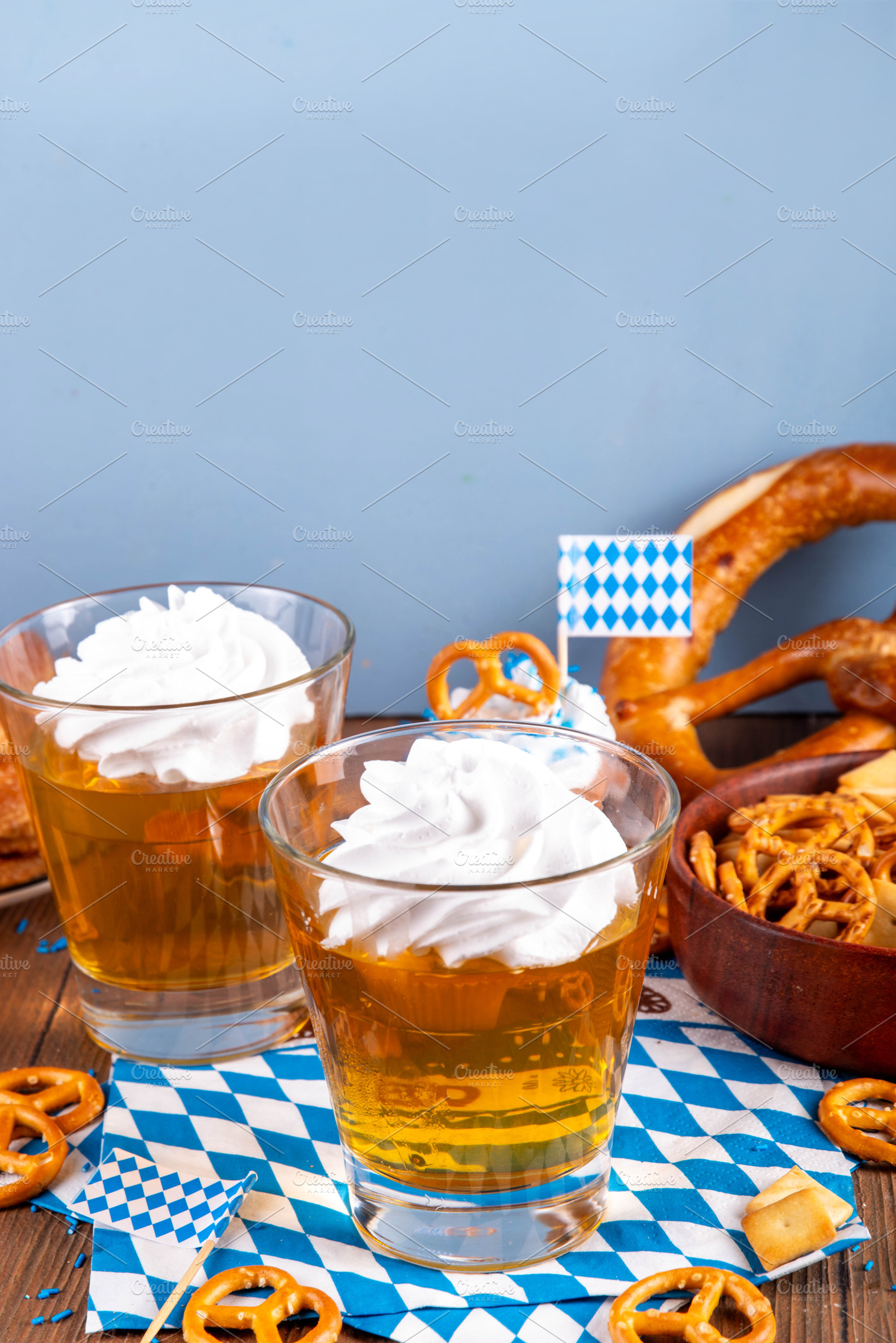 Oktoberfest dessert idea, colorful golden jelly pudding with whi, a Food & Drink Photo by Rimma