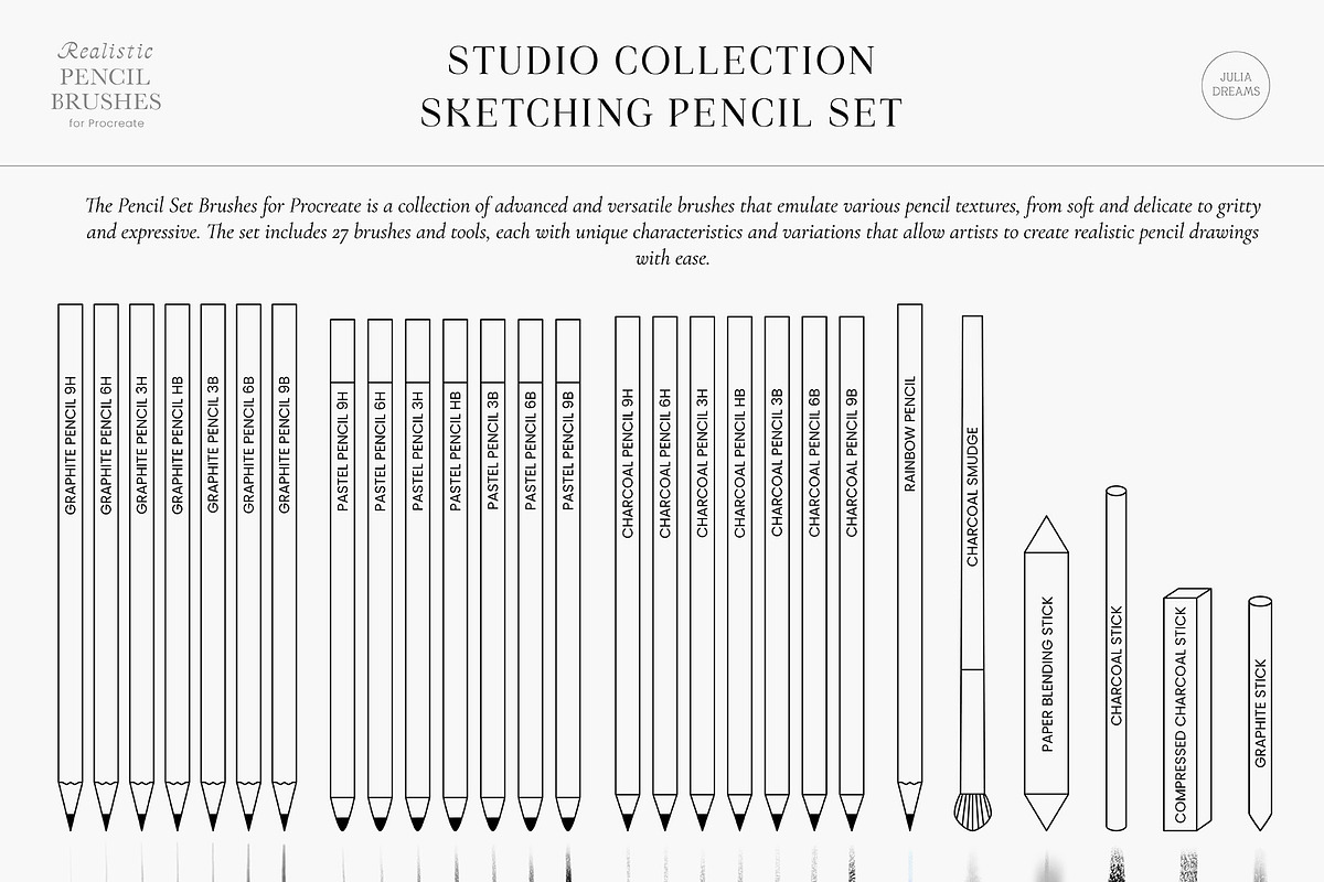 Realistic Pencil Procreate Brushes, a Brush Add-On by Julia Dreams (Photo 6 of 11)