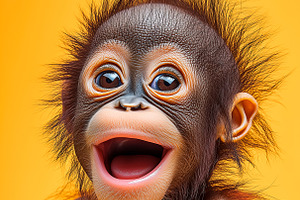 Laughing Baby Orangutan on Yellow