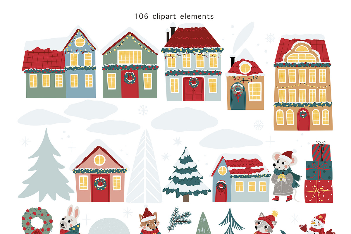 Christmas Houses Vector Clipart, a Seasonal Illustration by Jenny Quince (Photo 2 of 9)