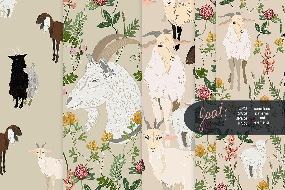 Goat seamless + clipart vector set, a Pattern Graphic by PatternsBlooming (Photo 1 of 8)