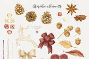 Natural Christmas. Watercolor & Gold, a Decorative Illustration by NataliVA (Thumbnail 4 of 8)