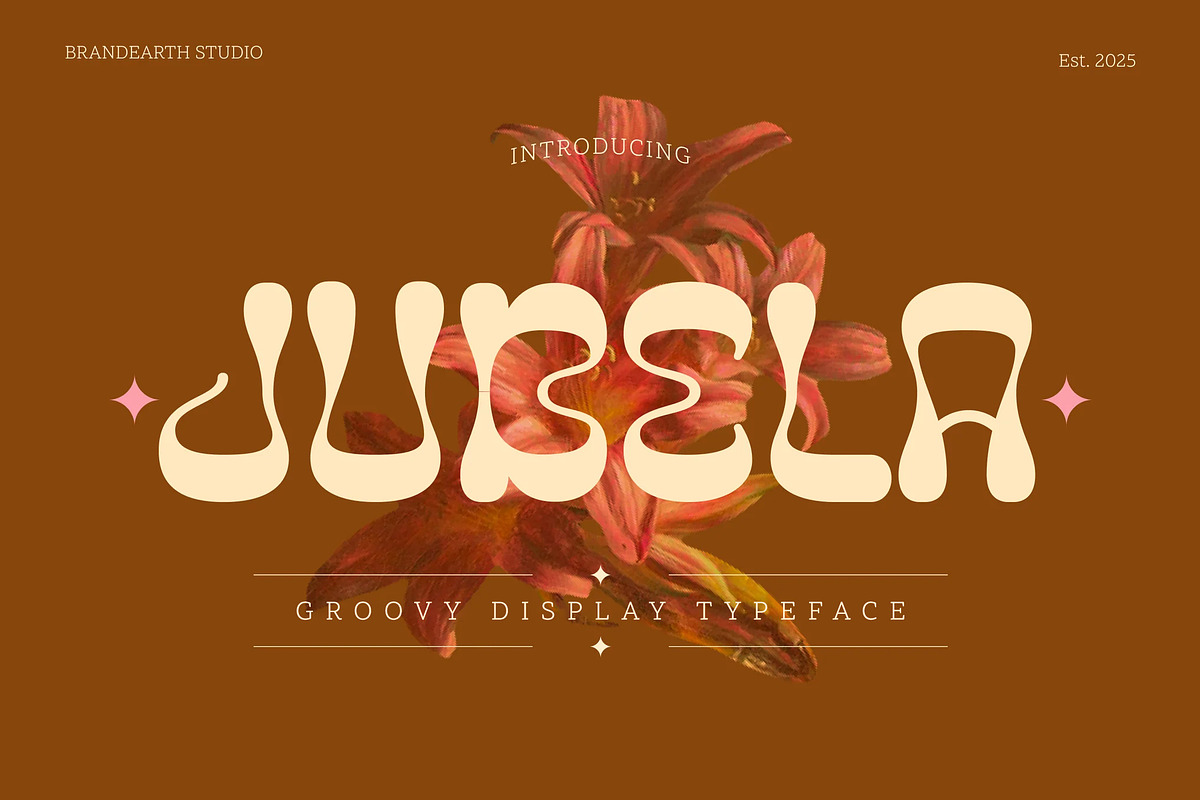 Jubela – Groovy Psychedelic Font, a Sans Serif Font by Brand Earth (Photo 1 of 7)