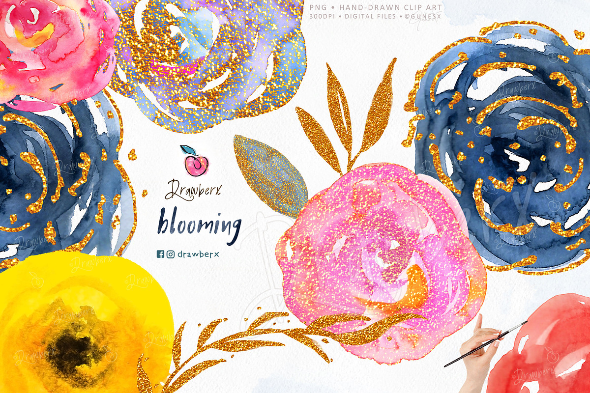 Glitter Flower png Watercolor 070, an Illustration by Drawberx (Photo 1 of 7)