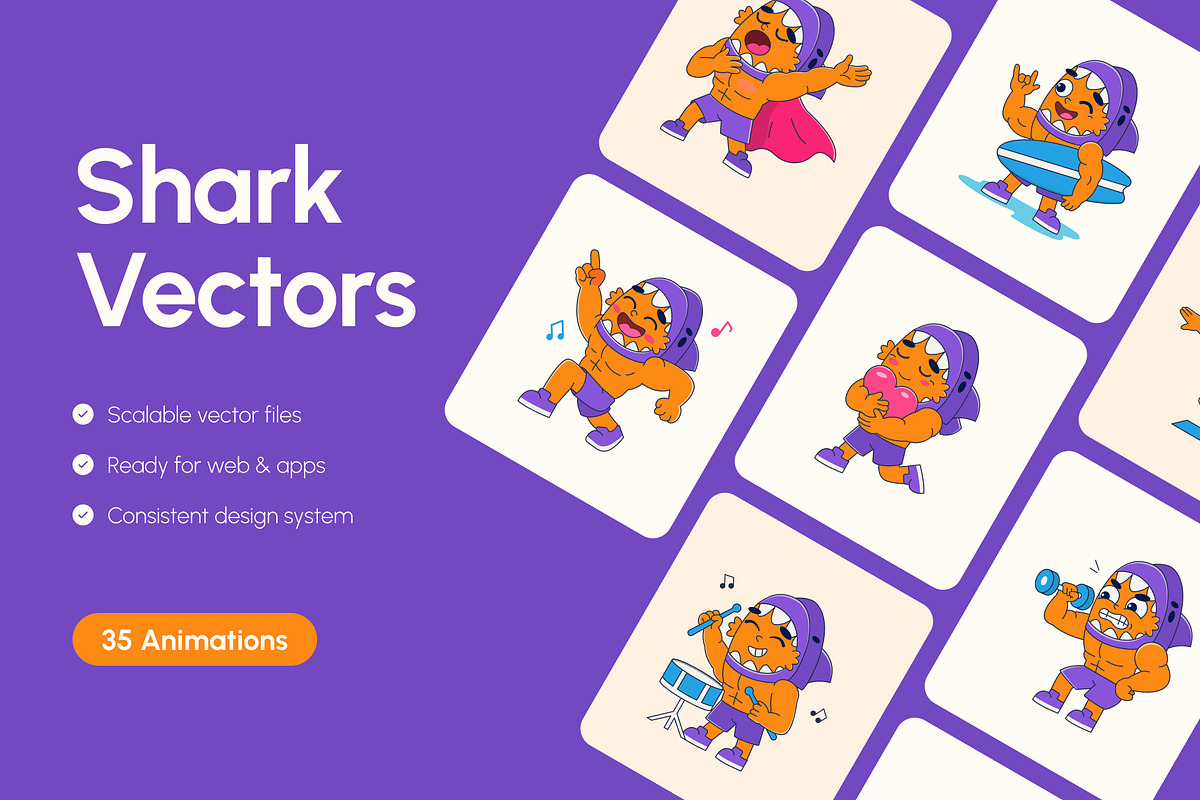 35 Animated Shark Vector Icons, an Emoji Icon by Creative Stall (Photo 1 of 4)