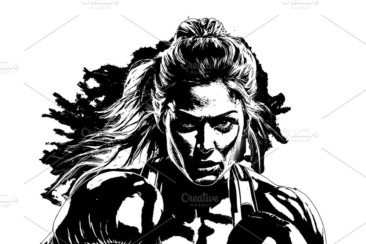 Woman boxer in action medium shot portrait isolated graphic illu, a Sport Illustration by DanFLCreativo