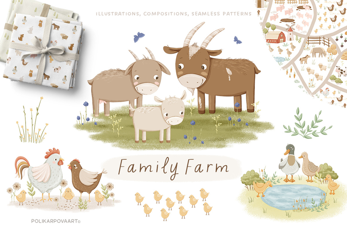 Family Farm animals baby collection, an Animal Illustration by polikarpovaart (Photo 1 of 14)