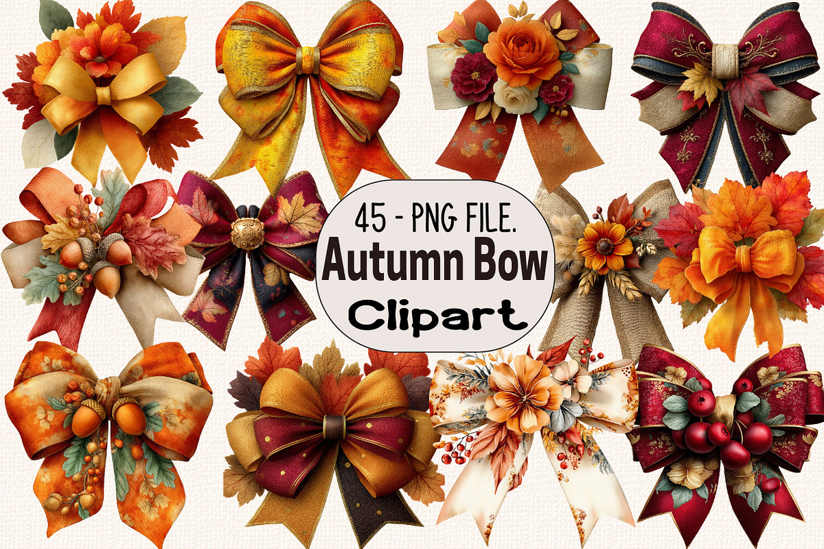 Fall Autumn Bow Clipart Bundle., a Seasonal Illustration by SVGArt (Photo 1 of 5)