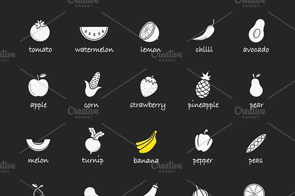 Fruit And Vegetables Icons. Vector