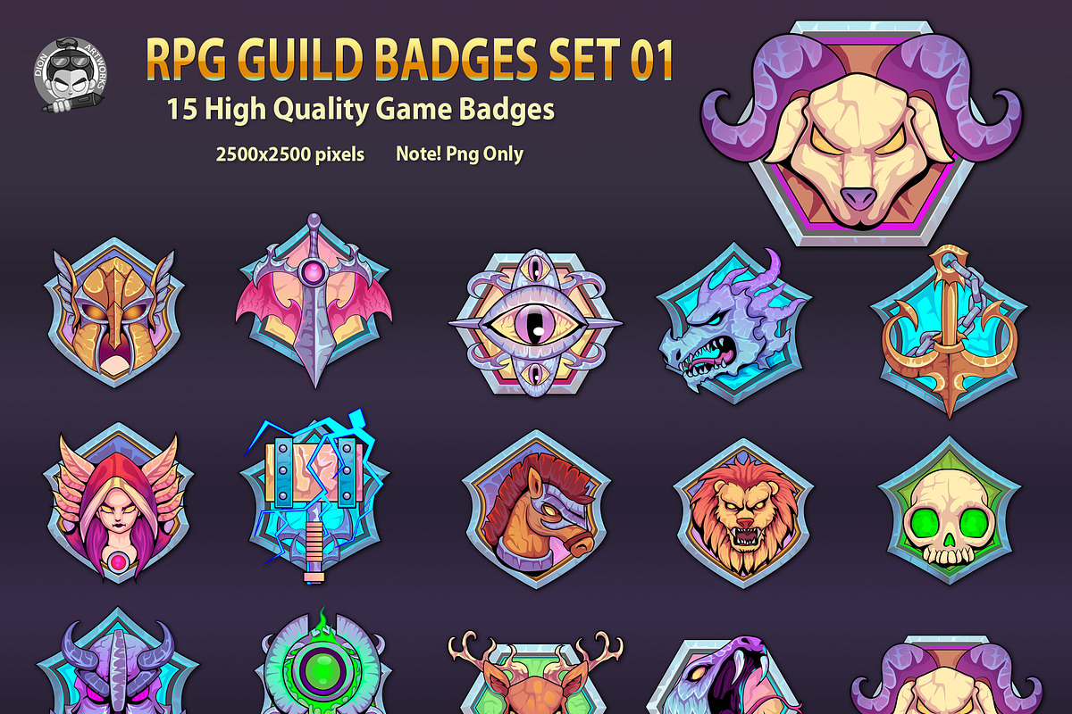RPG Guild Badges Set01, an Object Graphic by DionArtworks